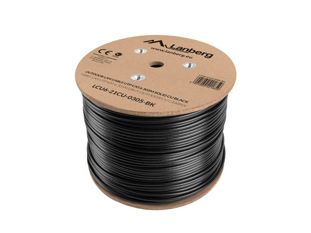 Lanberg LAN cable CAT.6 UTP 305m solid outdoor CU, Fluke passed, Black