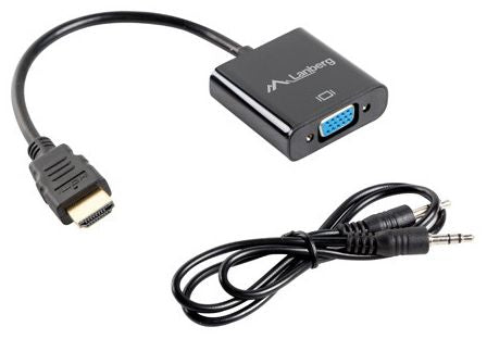 Lanberg adapter HDMI-A (m) -> VGA (f) + minijack 3.5mm (f), 20cm cable