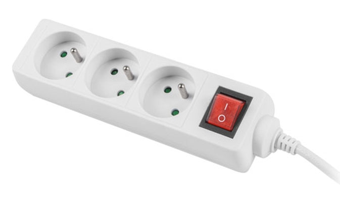 Lanberg power strip 3m, 3 sockets, french with circuit breaker quality-grade copper cable, white