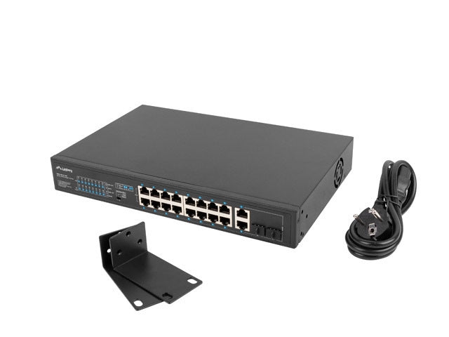 Lanberg switch 16x 100mb poe+/2x 1GB/1x sfp rack 19" unmanaged gigabit ethernet 250w