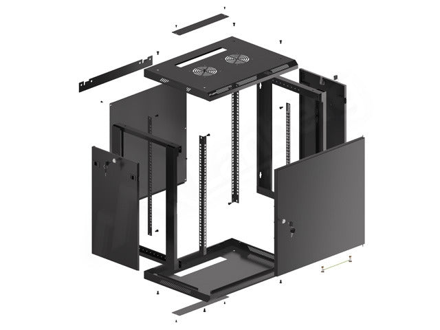 Lanberg rack cabinet 19" wall-mount 12U/600x450 for self-assembly with metal door black (flat pack)