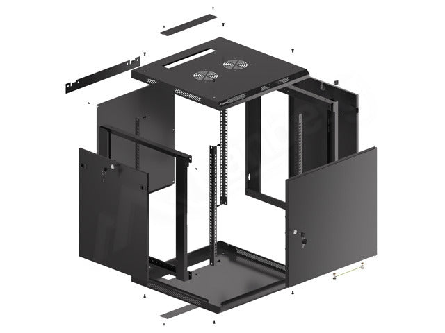 Lanberg rack cabinet 19" wall-mount 12U/600x600 for self-assembly with metal door black (flat pack)