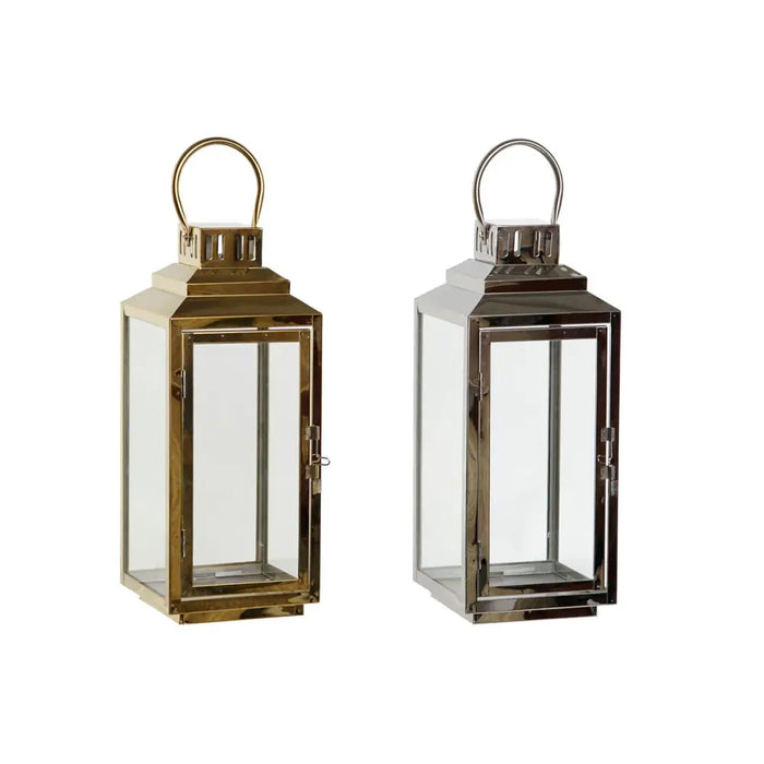 Lantern DKD Home Decor Golden Silver Aluminium Crystal 14 x 14 x 35 cm (2 Units) - Декорация и Осветление<<<Дом
