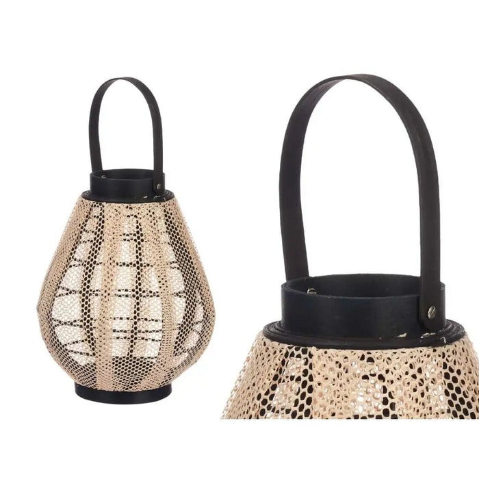 Lantern Gift Decor Black Beige Wood Cloth Glass Lantern 25 x 30 x 25 cm With handle (2 Units) - Декорация и