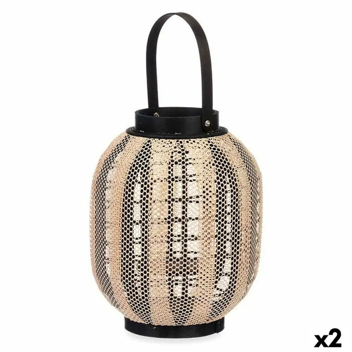 Lantern Gift Decor Black Beige Wood Cloth Glass Lantern 27 x 32 x 27 cm With handle (2 Units) - Декорация и