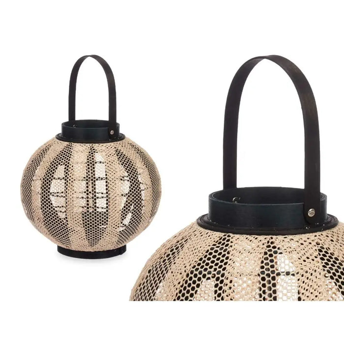 Lantern Gift Decor Black Beige Wood Cloth Glass Lantern 30 x 30 x 30 cm With handle (2 Units) - Декорация и