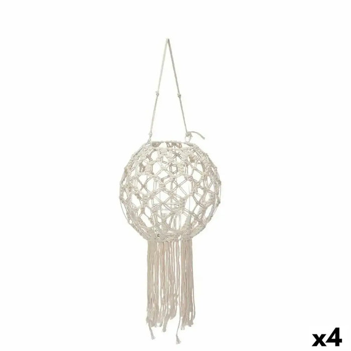 Lantern Gift Decor White Cotton Crystal Macrame 25 x 27 x 25 cm (4 Units) - Декорация и Осветление<<<Дом