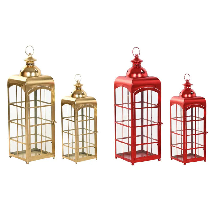 Lantern Home ESPRIT Red Golden Metal Crystal 21 x 21 x 63 cm (2 Units) - Лампи<<<Декорация и Осветление<<<Дом