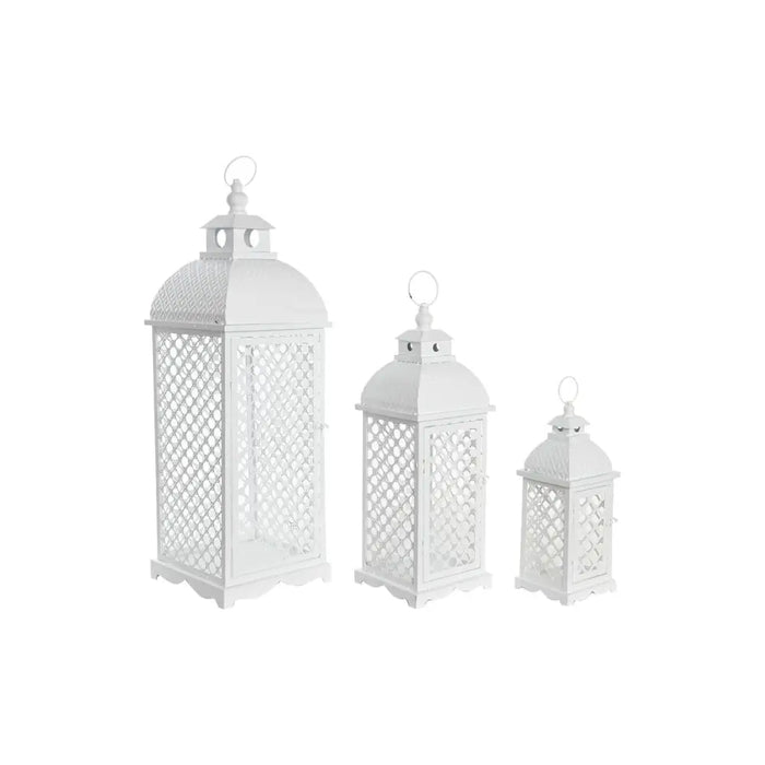 Lantern set DKD Home Decor White Metal Crystal Arab Aged finish 24 x 24 x 74 cm (3 Pieces) - Декорация и