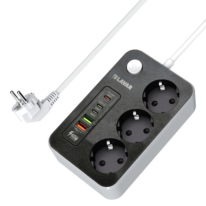3-OUTLET POWER SUPPLY WITH 2 USB-A AND 3 USB-C BLACK LAVAR