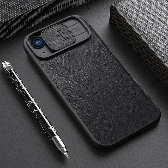 Leather Case with Camera Cover for iPhone 15 Pro Max Nillkin Qin Pro Leather - Black - Cell phone cases