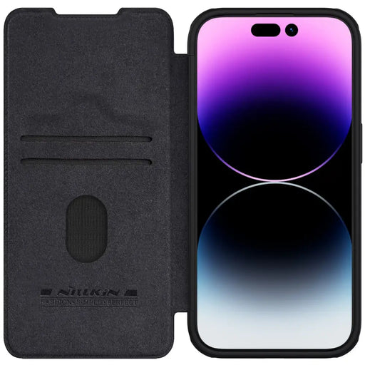 Leather Case with Camera Cover for iPhone 15 Pro Max Nillkin Qin Pro Leather - Black - Cell phone cases