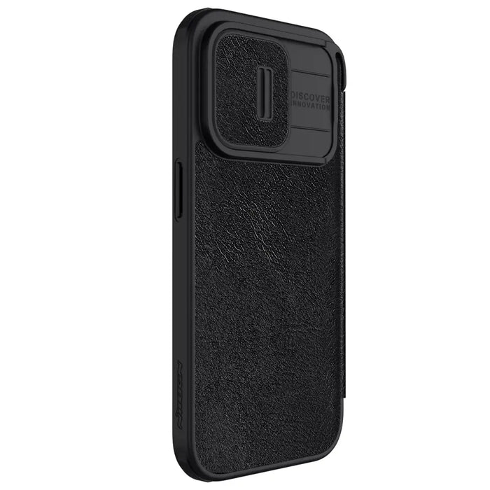 Leather Case with Camera Cover for iPhone 15 Pro Max Nillkin Qin Pro Leather - Black - Cell phone cases