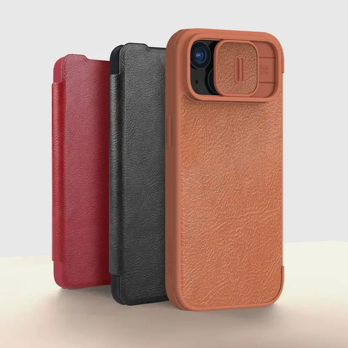 Leather Case with Camera Cover for iPhone 15 Pro Max Nillkin Qin Pro Leather - Black - Cell phone cases