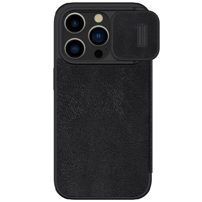 Leather Case with Camera Cover for iPhone 15 Pro Max Nillkin Qin Pro Leather - Black - Cell phone cases