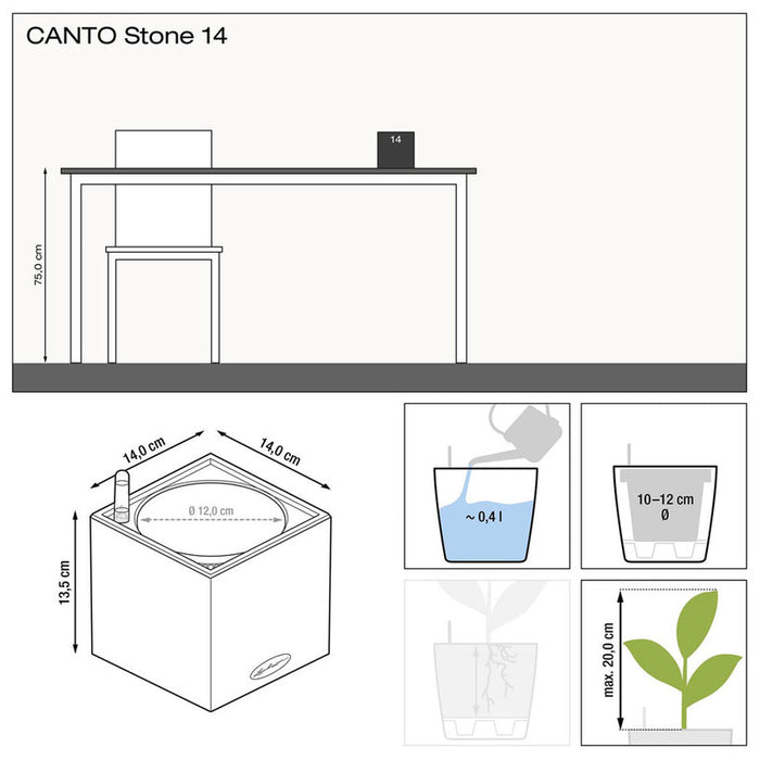POT 14X14CM WITH IRRIGATION SYSTEM LECHUZA CANTO STONE