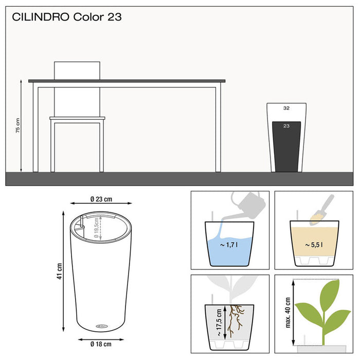 POT Φ23CM WITH IRRIGATION SYSTEM LECHUZA CILINDRO