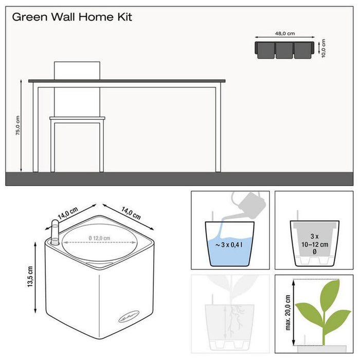 POT 14X14CM 3 PIECES WITH IRRIGATION SYSTEM LECHUZA WALL HOME KIT GLOSSY