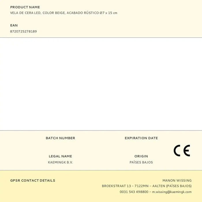 LED Candle Lumineo Beige Cream Ø 7 x 15 cm (AAA) - Декорация и Осветление<<<Дом Градина<<<BigBuy&&&LED