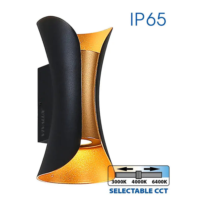 LED FACADE FIXTURE 10W 3000-6400K IP65 BLACK/GOLD VIVALUX BOSTON - Фасадни тела<<<Външно
