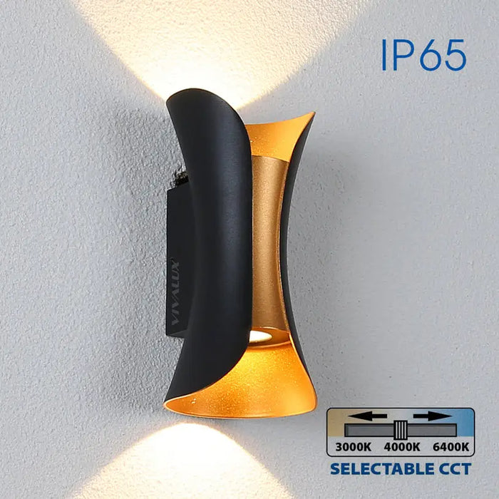 LED FACADE FIXTURE 10W 3000-6400K IP65 BLACK/GOLD VIVALUX BOSTON - Фасадни тела<<<Външно