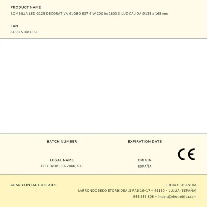 LED lamp Fbright g125 Amber A 4 W E27 200 Lm Ø 12,5 x 16,5 cm Decorative (1800 K) - Декорация и Осветление<<<Дом