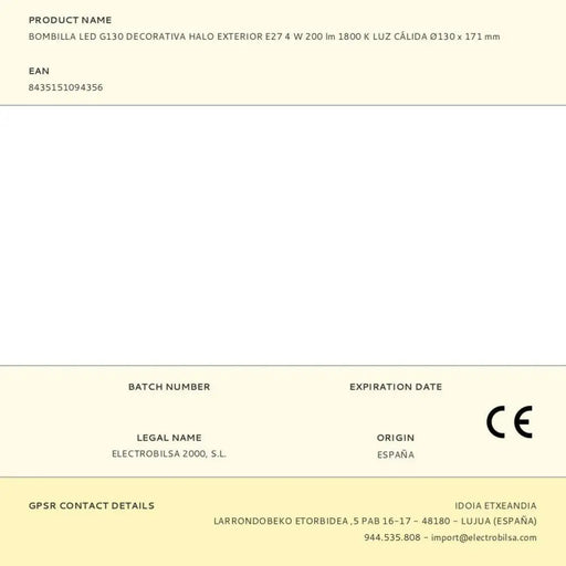 LED lamp Fbright g130 4 W E27 220 lm Golden Warm light Decorative (1800 K) - Декорация и Осветление<<<Дом