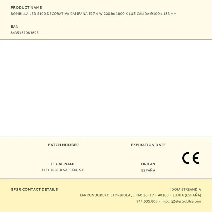 LED lamp Fbright s100 Amber 4 W E27 200 Lm Decorative (1800 K) - Декорация и Осветление<<<Дом Градина<<<BigBuy&&&LED