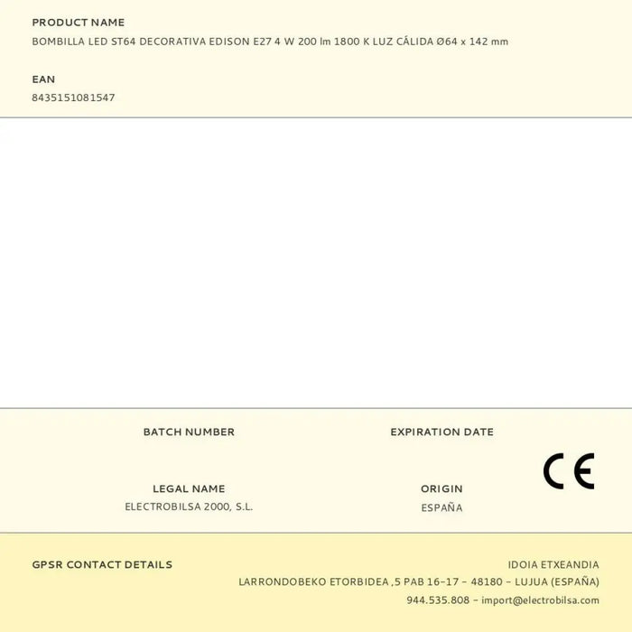 LED lamp Fbright st64 edison Amber 4 W E27 200 Lm Ø 6,4 x 14,2 cm Decorative (1800 K) - Декорация и Осветление<<<Дом