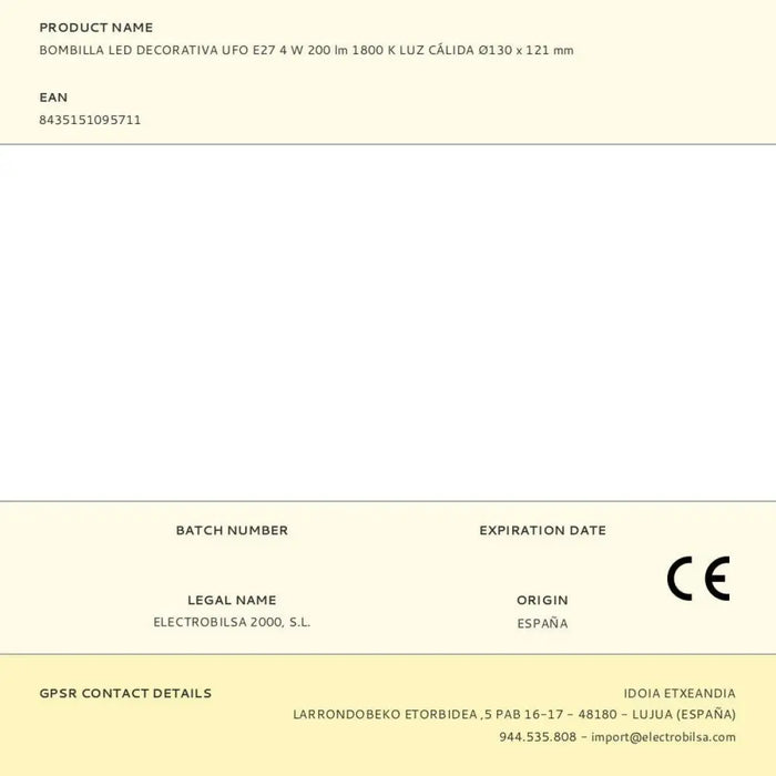 LED lamp Fbright ufo Amber 4 W E27 280 lm Ø 13 x 12,1 cm Decorative (1800 K) - Декорация и Осветление<<<Дом