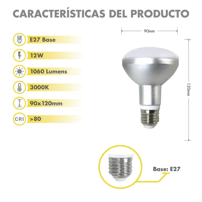 LED lamp Silver Electronics 999007 R90 E27 Grey 12 W 3000K - Декорация и Осветление<<<Дом Градина<<<BigBuy&&&LED