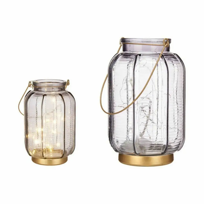 LED Lantern Gift Decor Grey Golden Glass Stripes 14 x 22 x 14 cm 13,5 x 22 x 13,5 cm (6 Units) - Декорация и