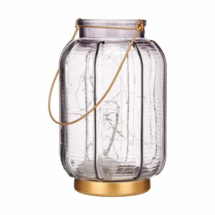LED Lantern Gift Decor Grey Golden Glass Stripes 14 x 22 x 14 cm 13,5 x 22 x 13,5 cm (6 Units) - Декорация и