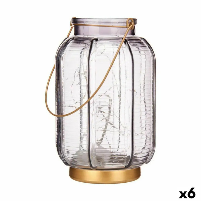LED Lantern Gift Decor Grey Golden Glass Stripes 14 x 22 x 14 cm 13,5 x 22 x 13,5 cm (6 Units) - Декорация и