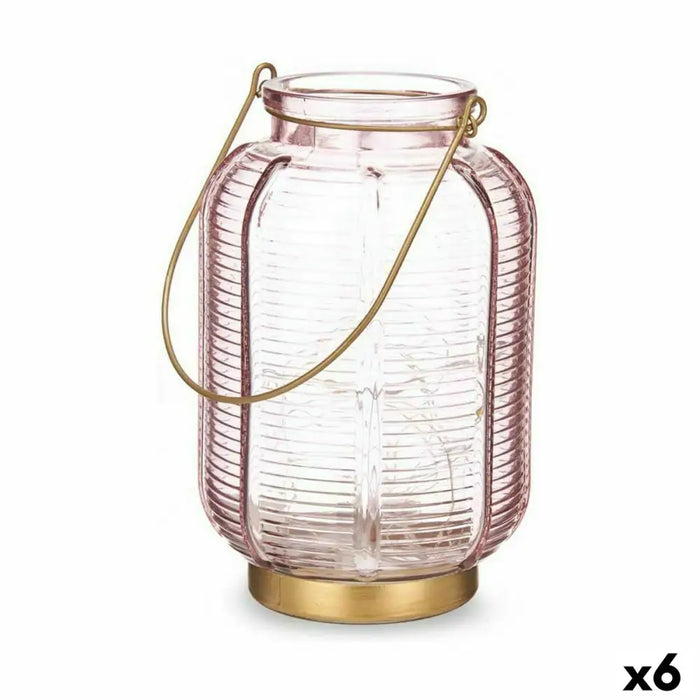 LED Lantern Gift Decor Pink Golden Glass Stripes 13,5 x 22 x 13,5 cm (6 Units) - Декорация и Осветление<<<Дом