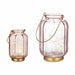 LED Lantern Gift Decor Pink Golden Glass Stripes 13,5 x 22 x 13,5 cm (6 Units) - Декорация и Осветление<<<Дом