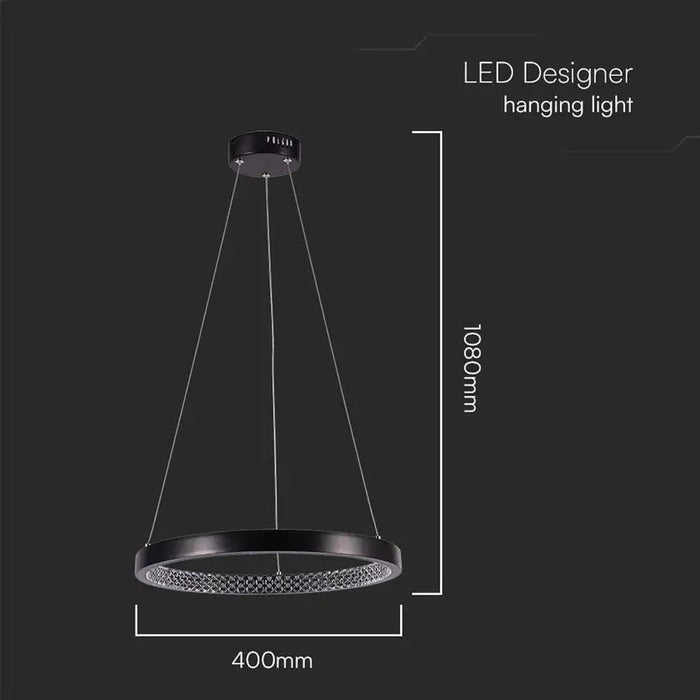 LED PENDANT 19W 4000K 40CM CRYSTAL BLACK V-TAC - Пендели<<<Вътрешно