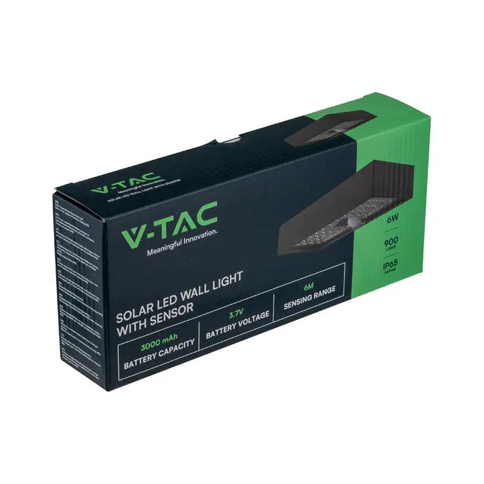 LED SOLAR FACADE FIXTURE WITH SENSOR 6W 4000K IP65 BLACK V-TAC - Соларни лампи<<<Външно