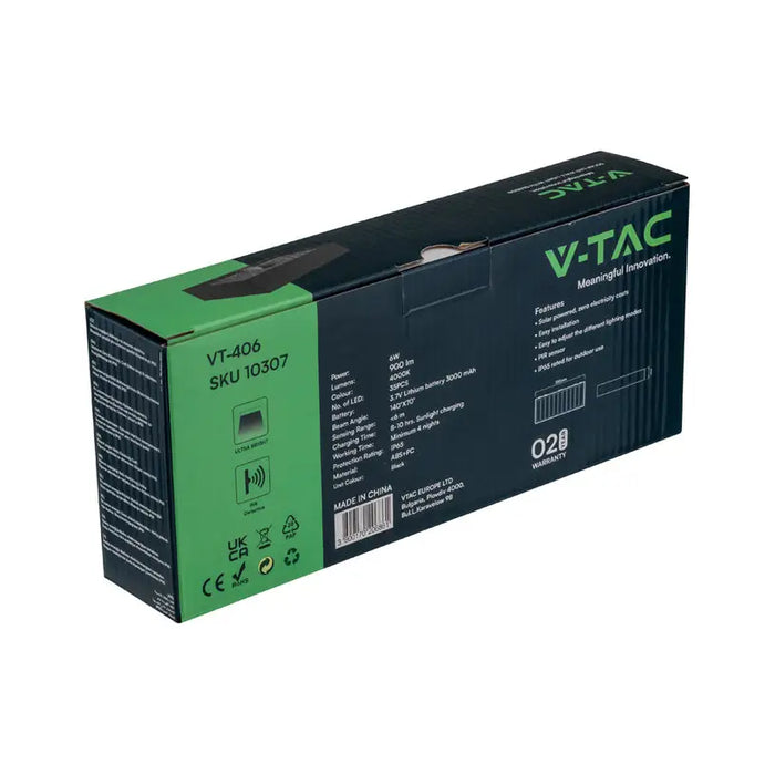 LED SOLAR FACADE FIXTURE WITH SENSOR 6W 4000K IP65 BLACK V-TAC - Соларни лампи<<<Външно