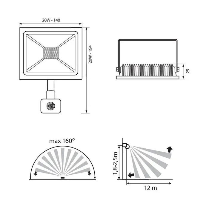 LED SPOTLIGHT WITH SENSOR 20W 6400K 1600LM IP44 VIVALUX NYX - Прожектори<<<Външно осветление<<<Осветление<<<Praktiker