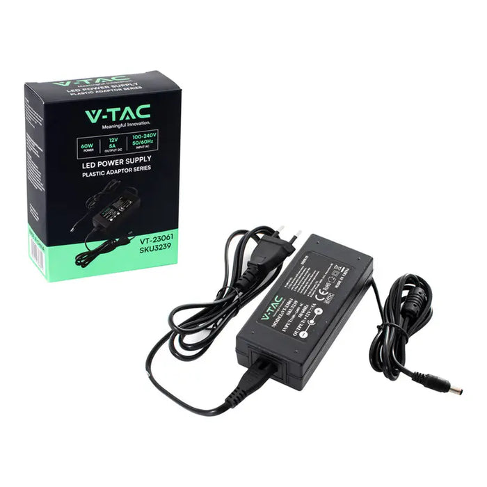 LED TRANSFORMER 60W 5A 12V IP44 V-TAC - LED ленти и аксесоари<<<Вътрешно осветление<<<Мебели и