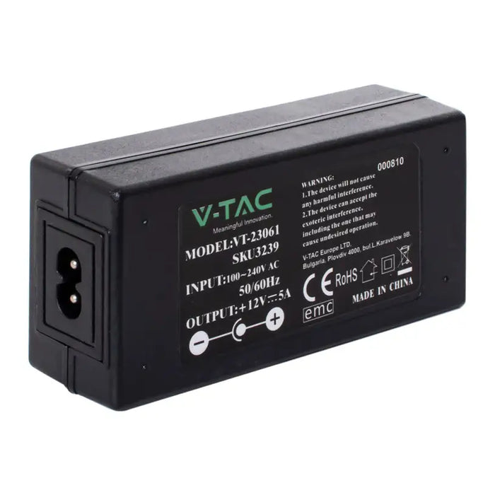 LED TRANSFORMER 60W 5A 12V IP44 V-TAC - LED ленти и аксесоари<<<Вътрешно осветление<<<Мебели и