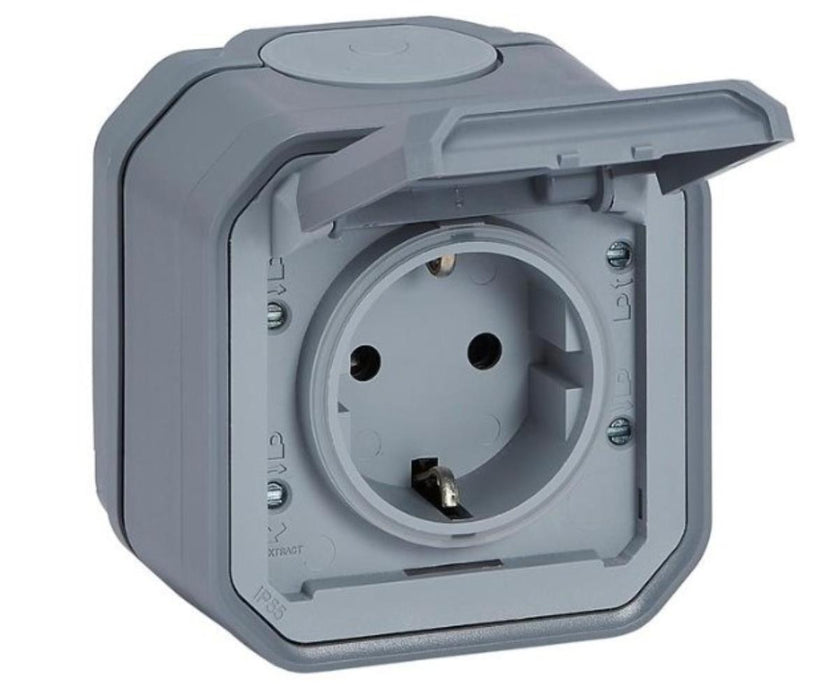CONTACT 2P+E 16A IP55 GREY PLEXO NEW