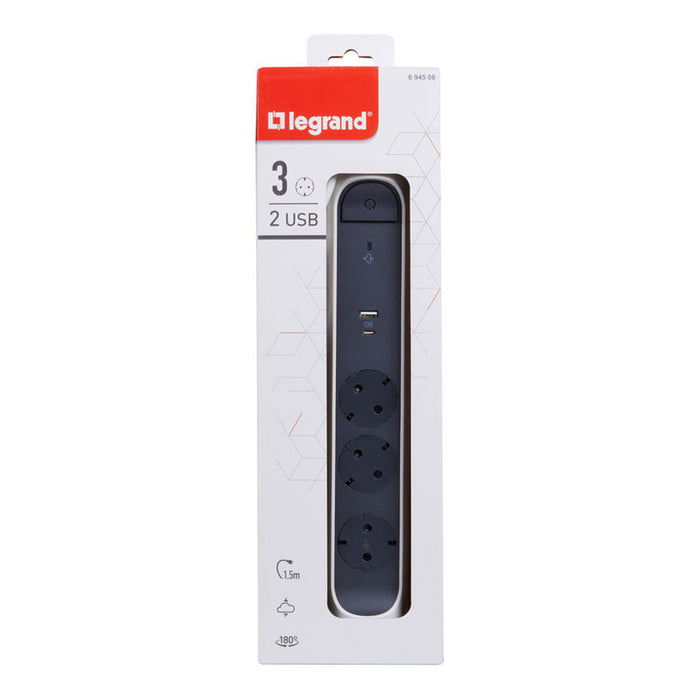 POWER SUPPLY USB A+C PROTECTION LEGRAND 3 JACKS / 1.5M ROTATING 694508