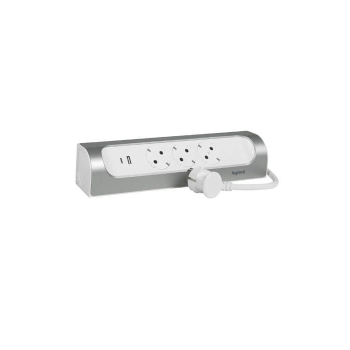 SPLIT ANGLE 3x SHUKO+USB A+C CABLE 1m LEGRAND - WHITE/ALUMINUM