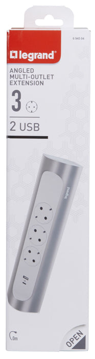 WIRELESS SPLITTING ANGLE 3x SHUKO+USB A+C LEGRAND - WHITE/ALUMINUM