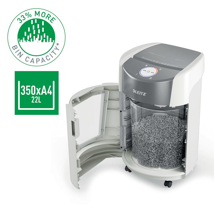Leitz IQ OptiMax Small Office 350 Micro Cut Paper Shredder Security P5 22L - White