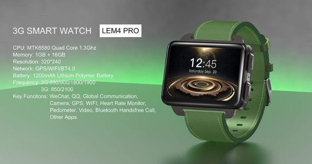 LEMFO LEM4 PRO Smart watch MTK6580 SIM card Android 5.1 1GB + 16GB 1200mAh battery Wifi 3G video call - Smart watches