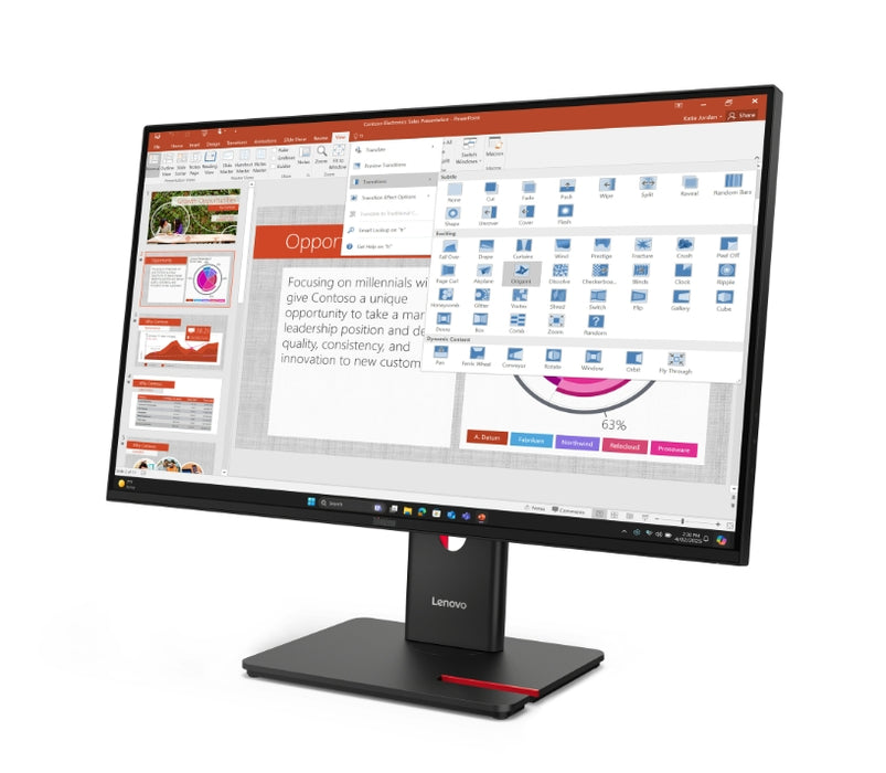 Lenovo ThinkVision T27-40 27" IPS, WLED, 1920x1080, 4ms, 48Hz - 120Hz, 300 cd/m2, 1500:1, HDMI, DP, VGA, USB hub, Tilt, Swivel, Pivot, Height Adjust Stand