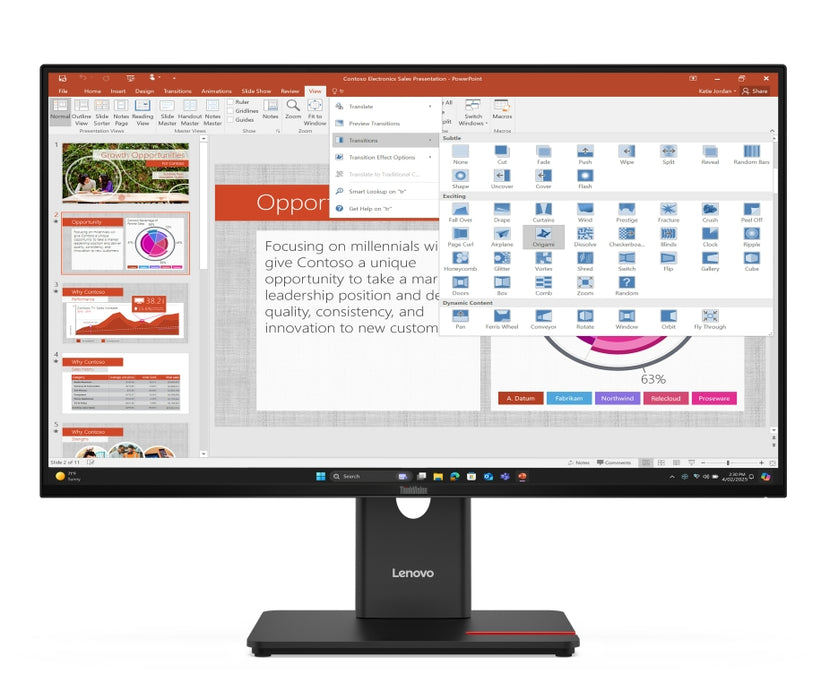 Lenovo ThinkVision T27-40 27" IPS, WLED, 1920x1080, 4ms, 48Hz - 120Hz, 300 cd/m2, 1500:1, HDMI, DP, VGA, USB hub, Tilt, Swivel, Pivot, Height Adjust Stand